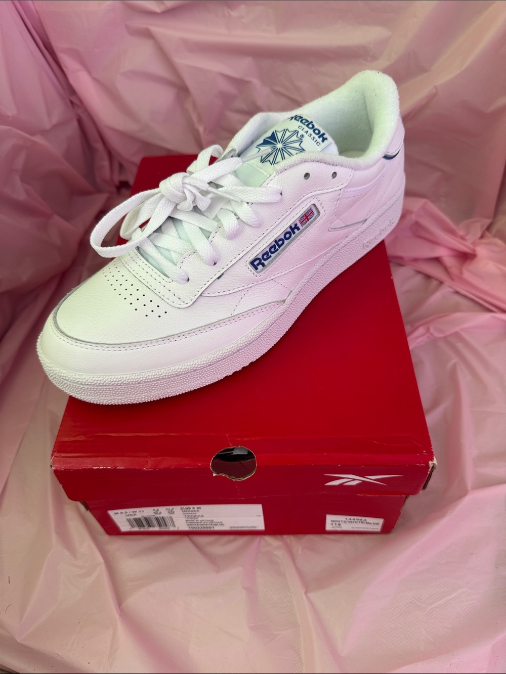 Reebok White Low-Top Leather Sneakers with Navy Logo Accents